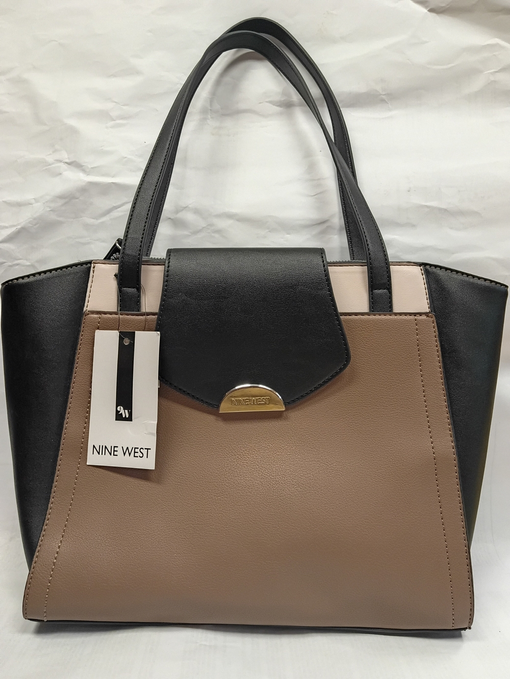 Nine West Black, Taupe & Cream Colorblock Structured Tote
